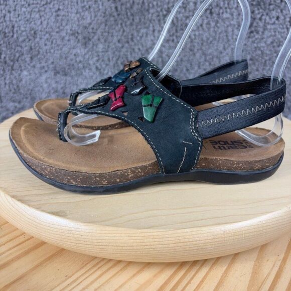 Kalso Earth Sandals March Womens Size 6 Stone Bead Cork Negative Heel Slingback - Picture 1 of 9